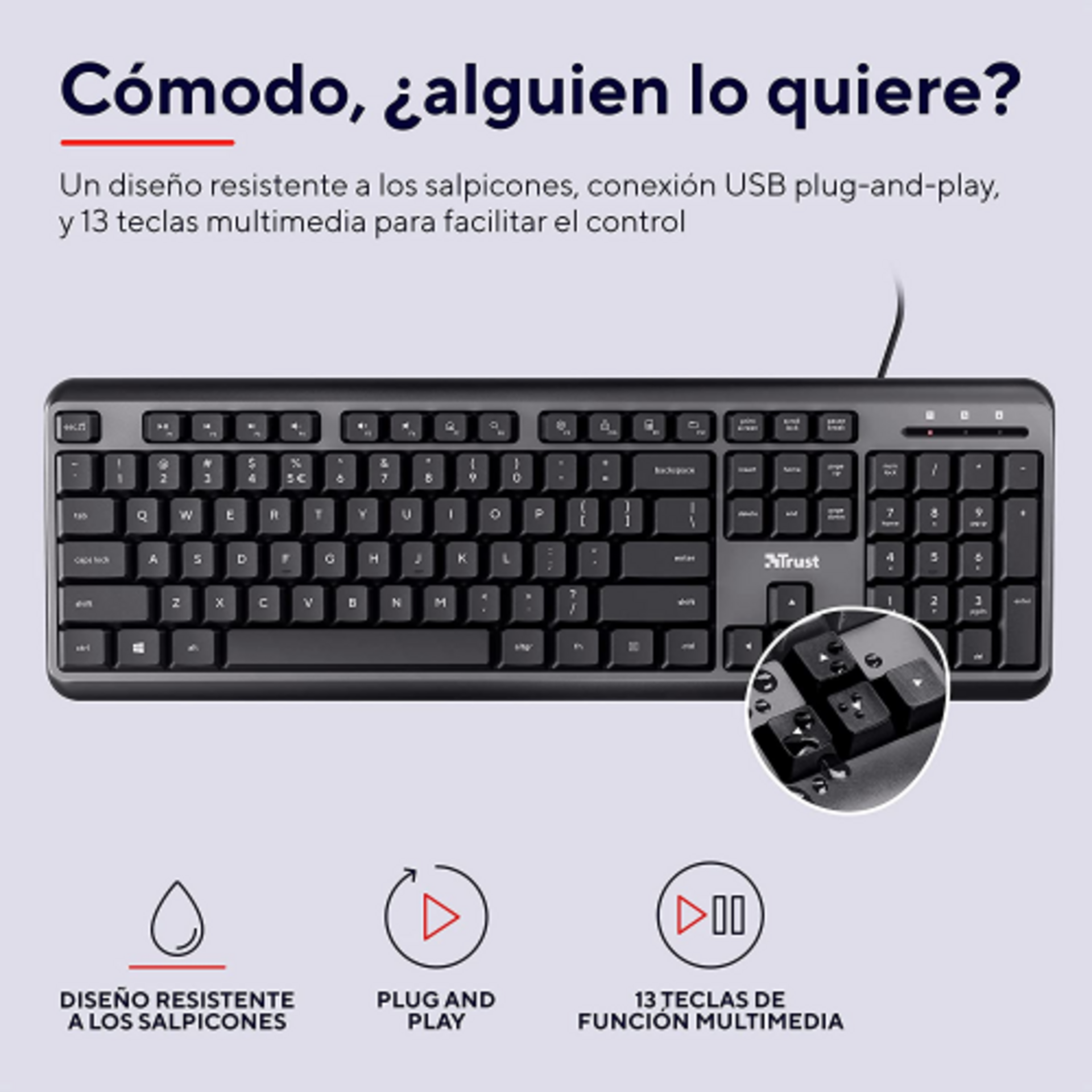 Teclado Silencioso Trust Ody USB Negro - 3