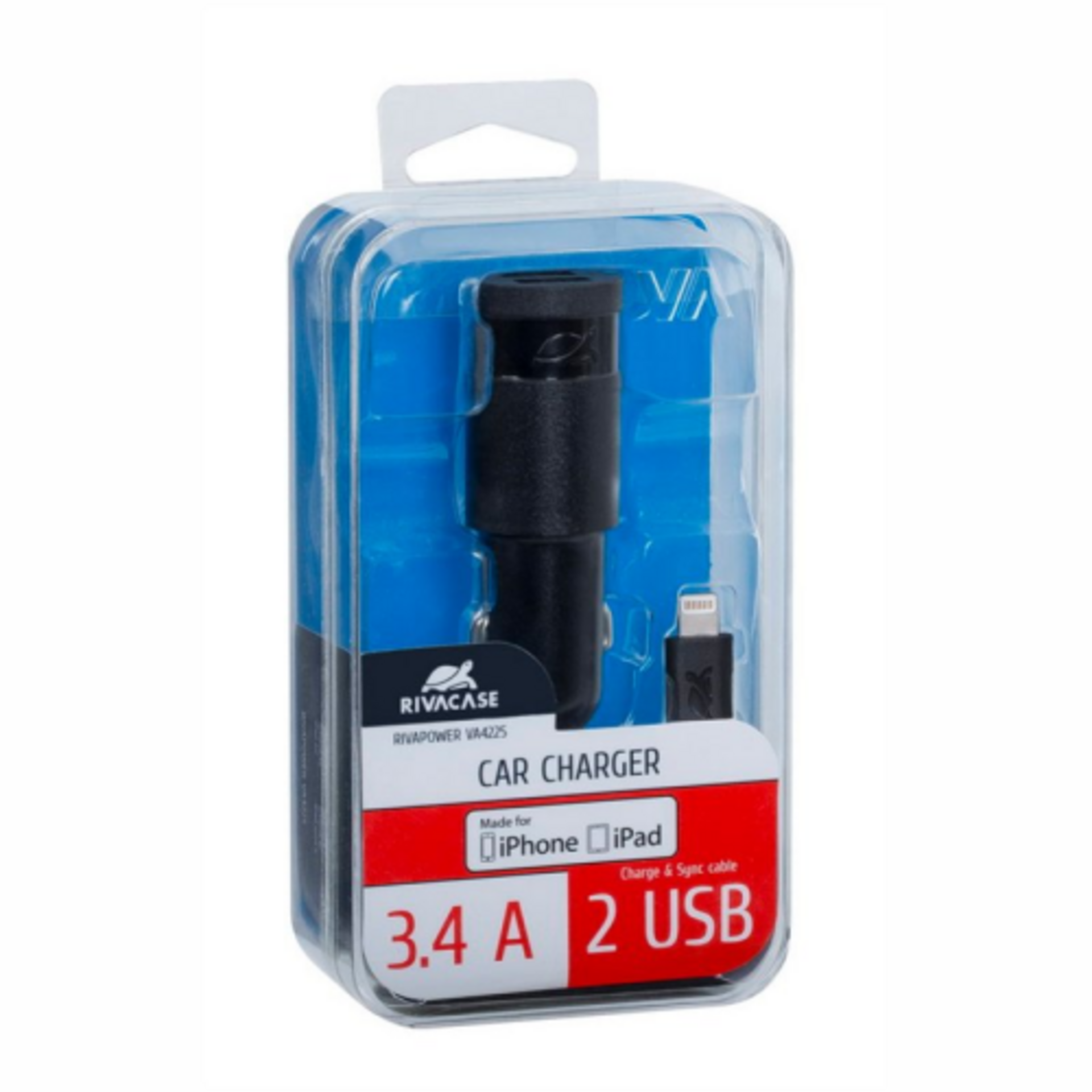 Cargador de coche RIVACASE 3.4A 2*usb lightning MFI neg - 2